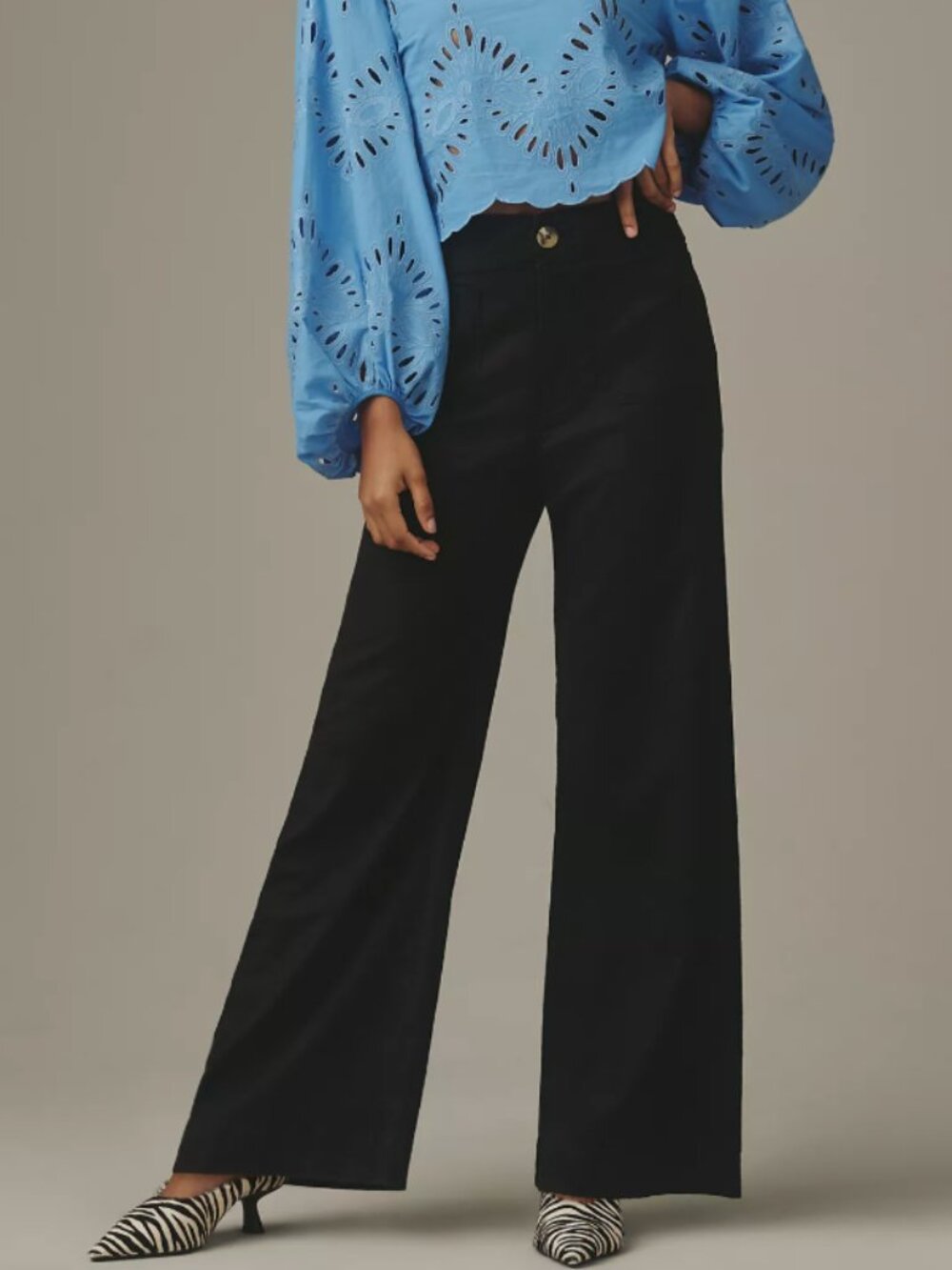 Maeve | Colette Linen Blend Stretch High Rise Wide Leg Pants Black | Size 33